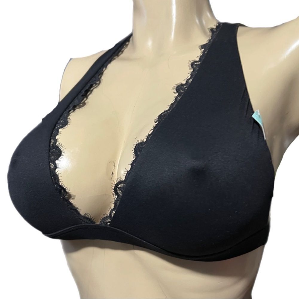 Victoria’s Secret Pink Date Supersoft Unlined Lace trim bralette bra Black L